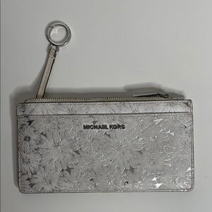 Michael Kors Silver Floral Wristlet